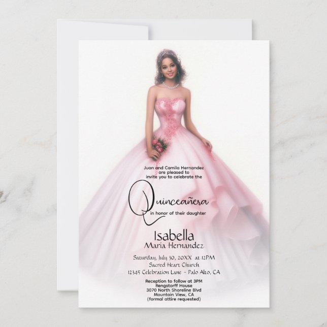 Quinceañera | Delicate Pink Quince Años Invitation (Front)