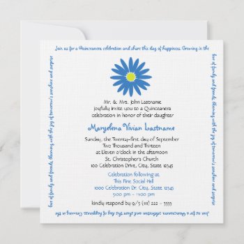 Quinceanera Delightful Daisy Message Text Blue Invitation by InBeTeen at Zazzle
