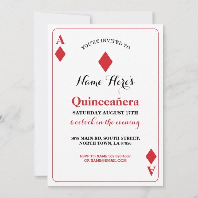 Quinceanera Diamonds Playing Card Vegas Birthday (Front)