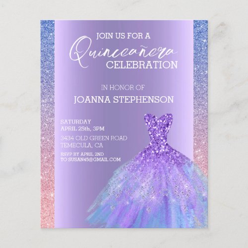 Quinceanera Dress Glitter Purple Ombre