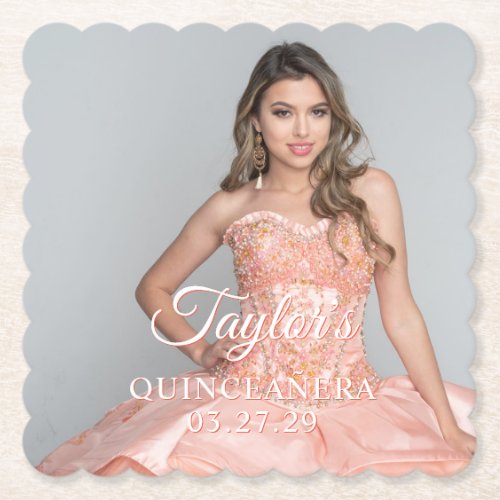 Quinceanera Dress Photo Two Color Font Paper Coaster
