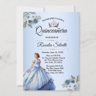 Quinceanera Dusty Blue and Silver Invitation