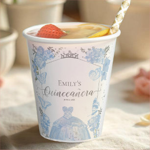 Quinceanera Dusty Blue Dress Butterfly Paper Cups