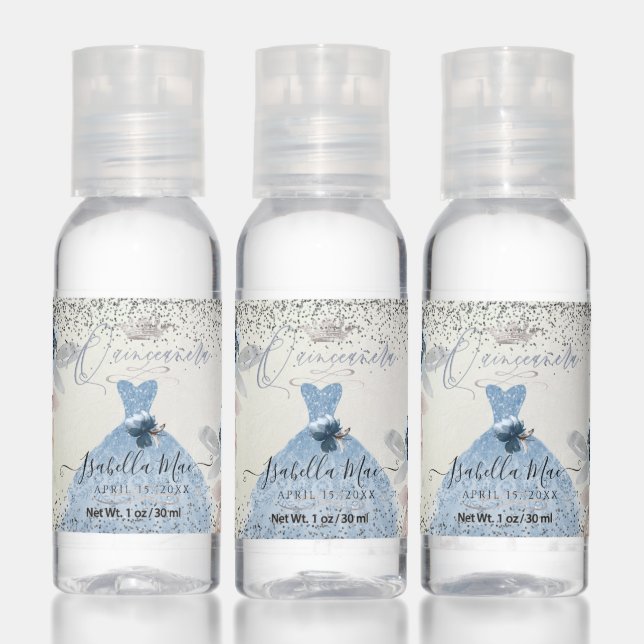Quinceanera Dusty Blue Glitter Gown+Roses Hand Sanitizer (Set)