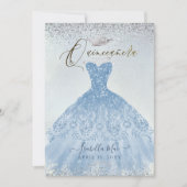 Quinceanera Dusty Blue+Silver Glitter Gown Invitation (Front)