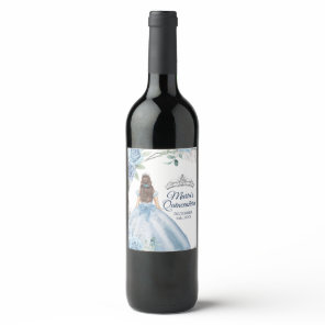 Quinceañera Dusty Blue Wine Bottle Party Label