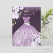 Quinceanera Dusty Lilac Purple Silver Glitter Gown Invitation (Standing Front)