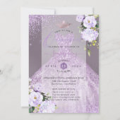 Quinceanera Dusty Lilac Purple Silver Glitter Gown Invitation (Back)