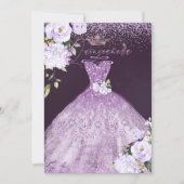 Quinceanera Dusty Lilac Purple Silver Glitter Gown Invitation (Front)