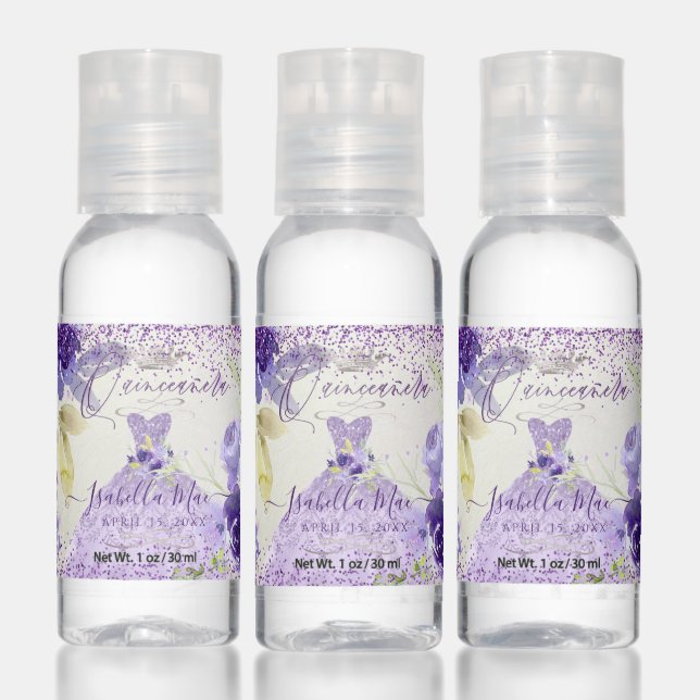 Quinceanera Dusty Purple Glitter Gown Hand Sanitizer (Set)