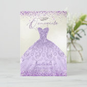 Quinceanera Dusty Purple Silver Glitter Gown Invitation (Standing Front)