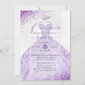 Quinceanera Dusty Purple Silver Glitter Gown Invitation (Back)