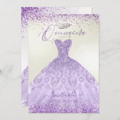 Quinceanera Dusty Purple Silver Glitter Gown Invitation (Front/Back)