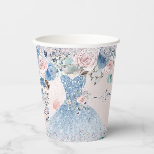 Quinceanera Dusty Rose Blue Peonies Flowers Paper  Paper Cups