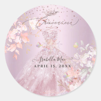 Quinceanera Dusty Rose  Glitter Gown Sweet Peas Classic Round Sticker