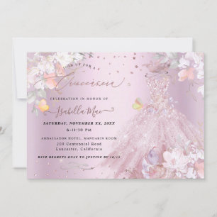 Quinceanera Dusty Rose Glitter Gown Sweet Peas Invitation