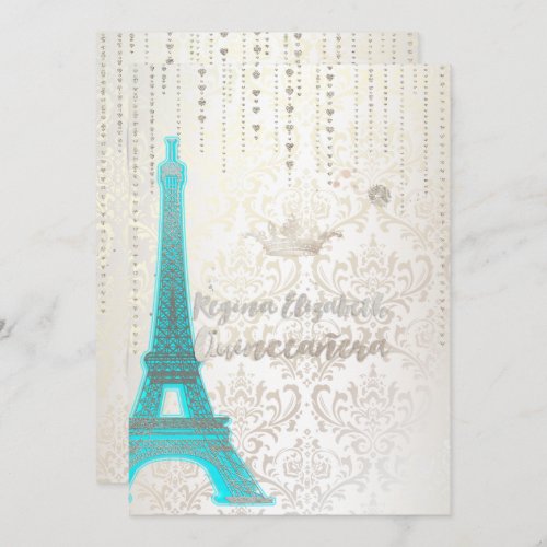 QuinceaneraEiffel BluePrincessCrown Invitation