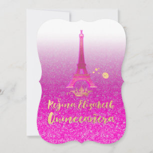 Quinceanera/Eiffel/Neon Pink/Princess/Crown Invitation