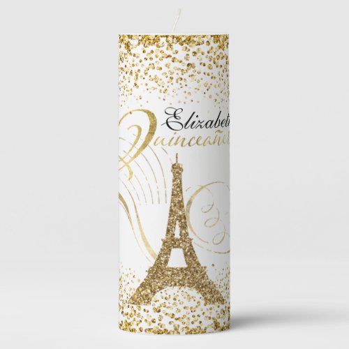 Quinceanera Eiffel Tower Personalized Pillar Candle