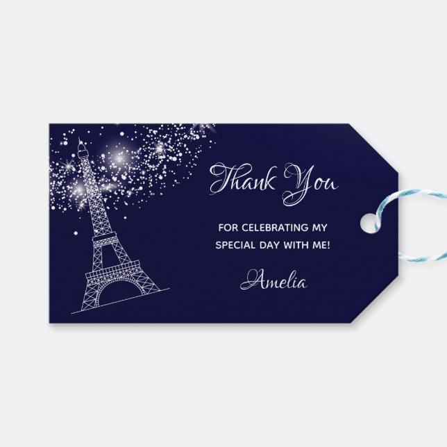 Quinceañera Eiffel Tower Starry Night Gift Tags (Front (Horizontal))