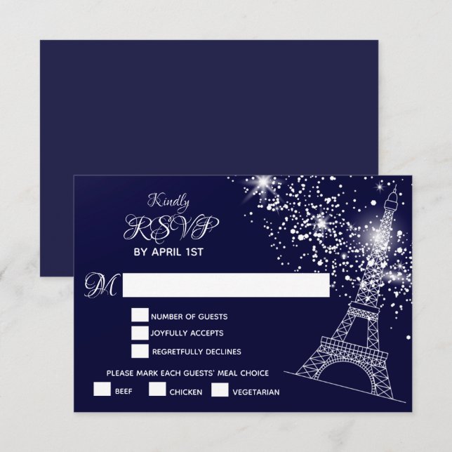 Quinceañera Eiffel Tower Starry Night Sky RSVP Card (Front/Back)