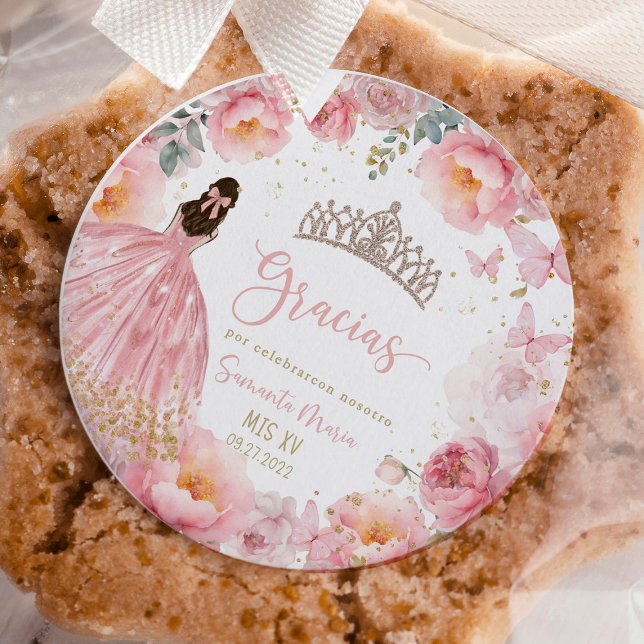 Quinceañera Elegant 15th Birthday Party Favor Classic Round Sticker (Elegant Quinceañera classic round sticker for 15th birthday party favors and invitations.)