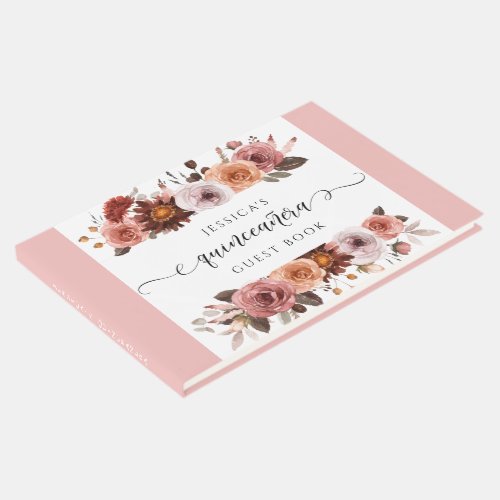 Quinceaera Elegant Blush Pink and Burgundy Floral Guest Book