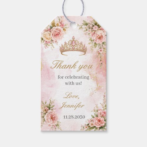 Quinceañera Elegant Blush Pink Floral Gift Tags