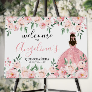 Quinceanera Elegant Blush Pink Floral Welcome Sign
