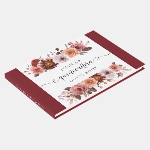 Quinceaera Elegant Burgundy and Blush Floral Guest Book