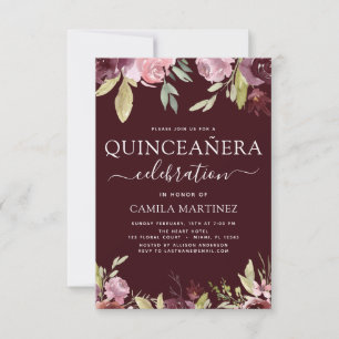 Quinceanera Elegant Burgundy Blush Pink Floral Invitation