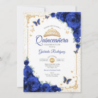 Quinceanera Elegant Chic Royal Blue Roses Gold
