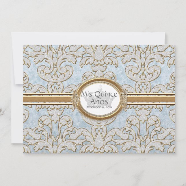 Quinceanera- Elegant Floral Leaf Damask Baroque Invitation (Front)