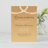 Quinceanera elegant gold and pearls invitation (Standing Front)