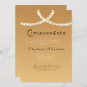 Quinceanera elegant gold and pearls invitation (Front/Back)