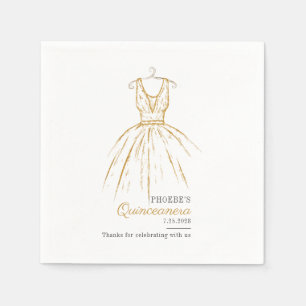Quinceanera Elegant Gold Dress Script 15 Birthday Napkins