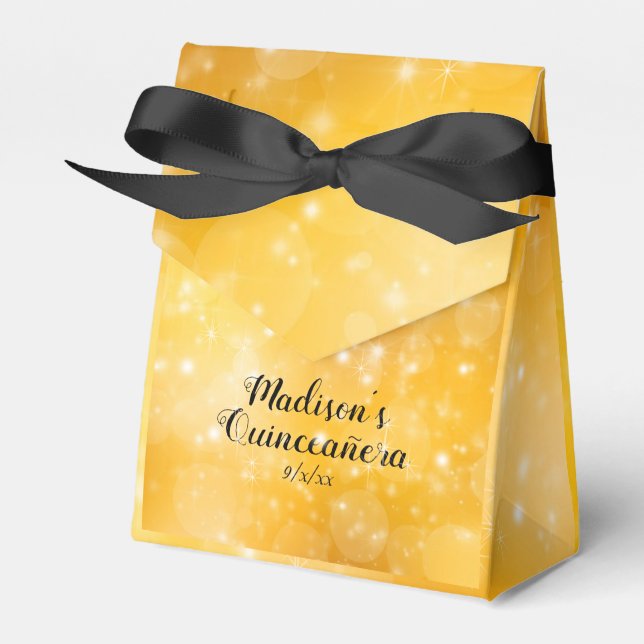 Quinceanera Elegant Gold, Sparkle Favor Boxes (Front Side)