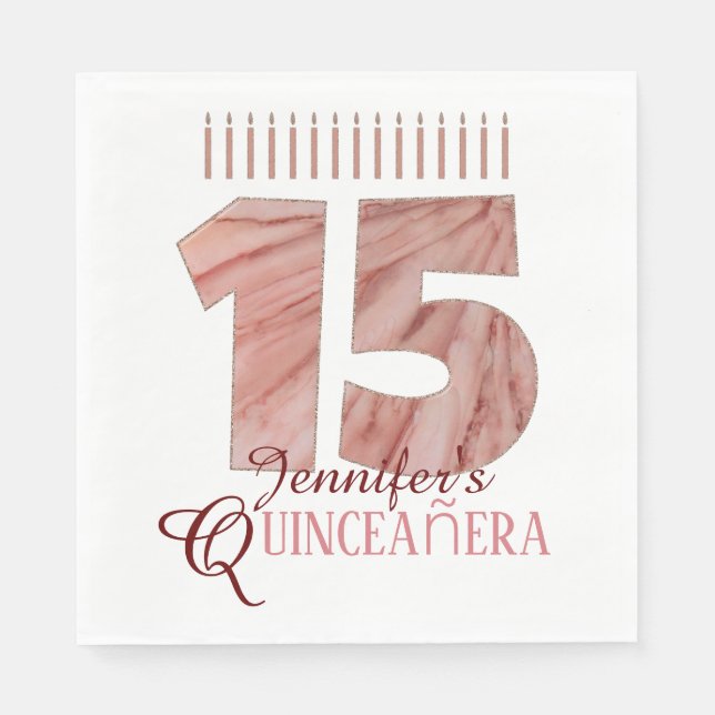 Quinceanera Elegant Pink Candle15th Birthday Party Napkins (Front)