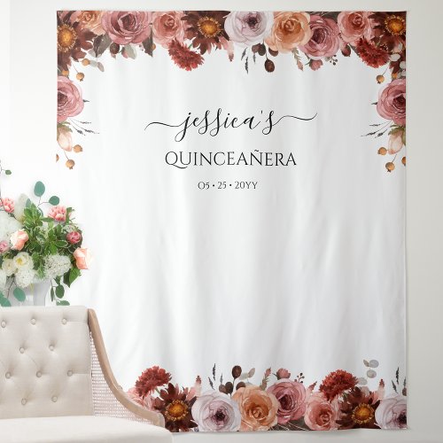 Quinceaera Elegant Pink Floral Photo Backdrop