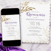 Quinceanera Elegant Purple and Gold Leaf Invitation