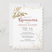 Quinceanera Elegant Red and Gold Leaf Invitation (Front)