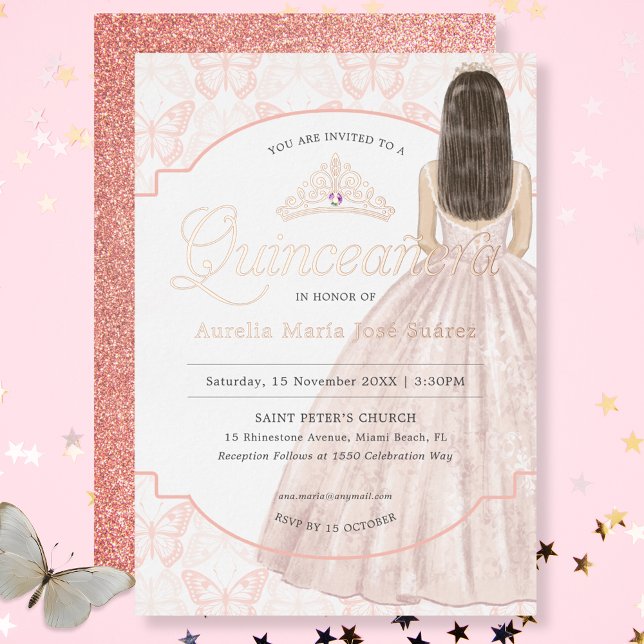 Quinceañera Elegant Rose Gold Glitter Birthday Foil Invitation (Creator Uploaded)