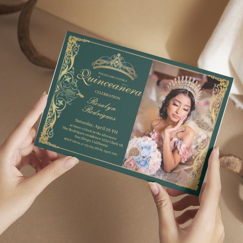 Quinceanera Emerald Beauty Quinceanera with photo Invitation