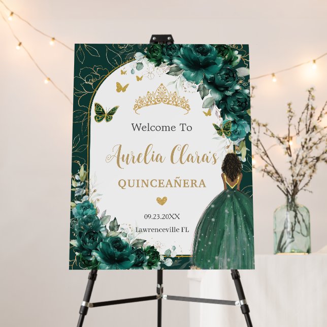 Quinceañera Emerald Floral Brown African Sweet 16 Foam Board (In Situ (Stand))