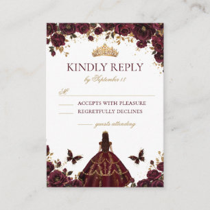 Quinceañera Emerald Gold Burgundy Roses Princess Enclosure Card