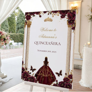 Quinceañera Emerald Gold Burgundy Roses Princess Foam Board