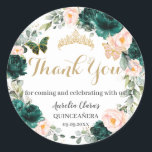 Quinceañera Emerald Green Blush Floral Birthday Classic Round Sticker<br><div class="desc">Personalize these lovely quinceañera / sweet 16 / birthday sticker labels with own wording easily and quickly,  simply press the customize it button to further re-arrange and format the style and placement of the text.  Matching items available in store!  (c) The Happy Cat Studio</div>