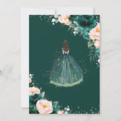 Quinceañera Emerald Green Blush Floral Princess  Invitation (Back)