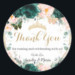 Quinceañera Emerald Green Blush Floral Twins  Classic Round Sticker<br><div class="desc">Personalize these lovely quinceañera sticker labels with own wording easily and quickly,  simply press the customize it button to further re-arrange and format the style and placement of the text.  Matching items available in store!  (c) The Happy Cat Studio</div>