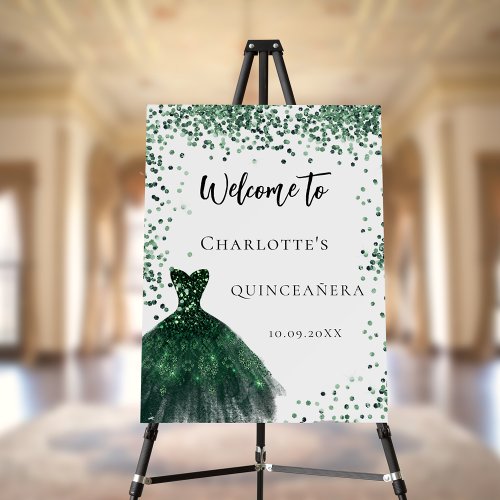 Quinceanera emerald green dress confetti welcome foam board